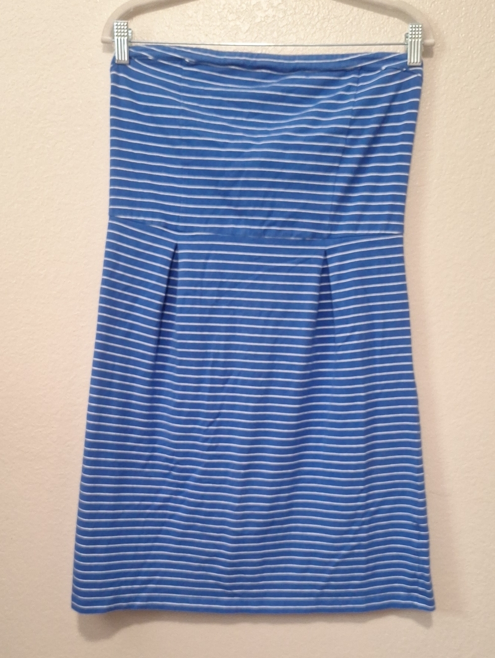 Summer Blue and White Striped Strapless Sundress, Large